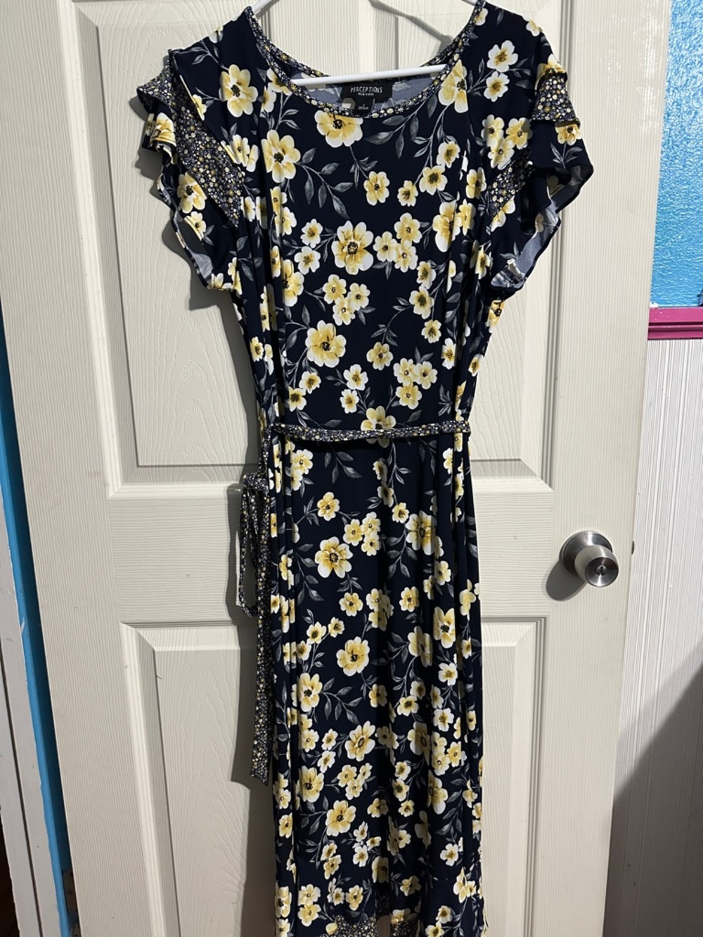 Perceptions Navy Maxi Dress with Yellow Floral Print - Picture 4 of 4